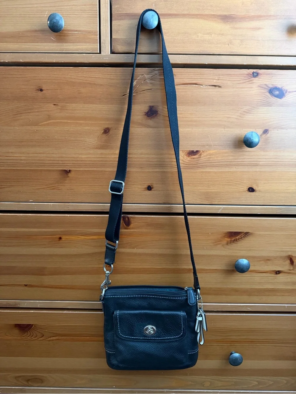 Black Leather Crossbody Bag for Men - Adjustable Strap